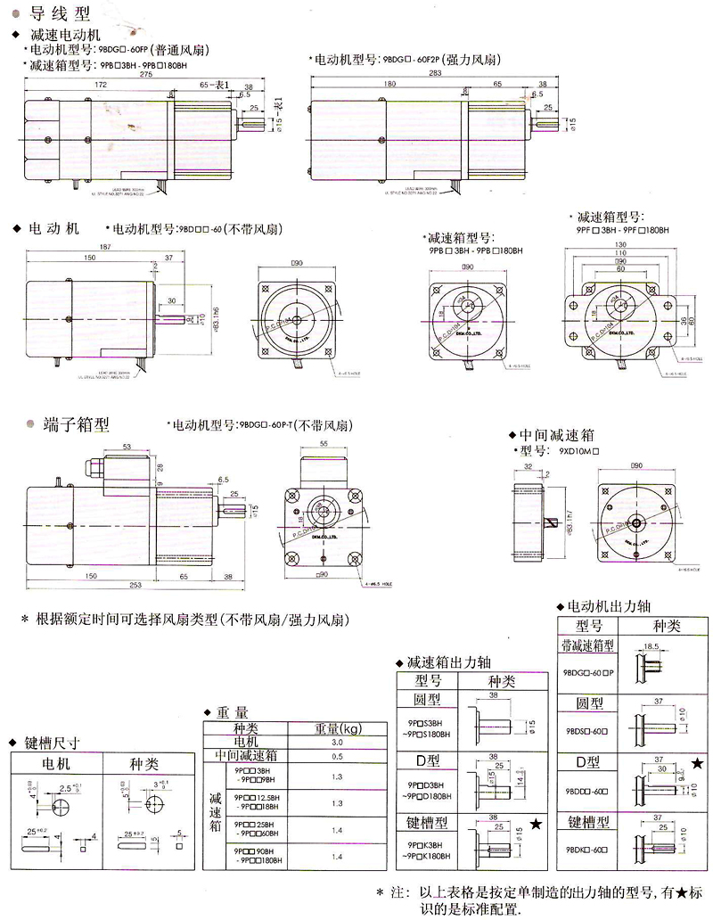韓國DKM電磁制動剎車電動機60W安裝尺寸圖